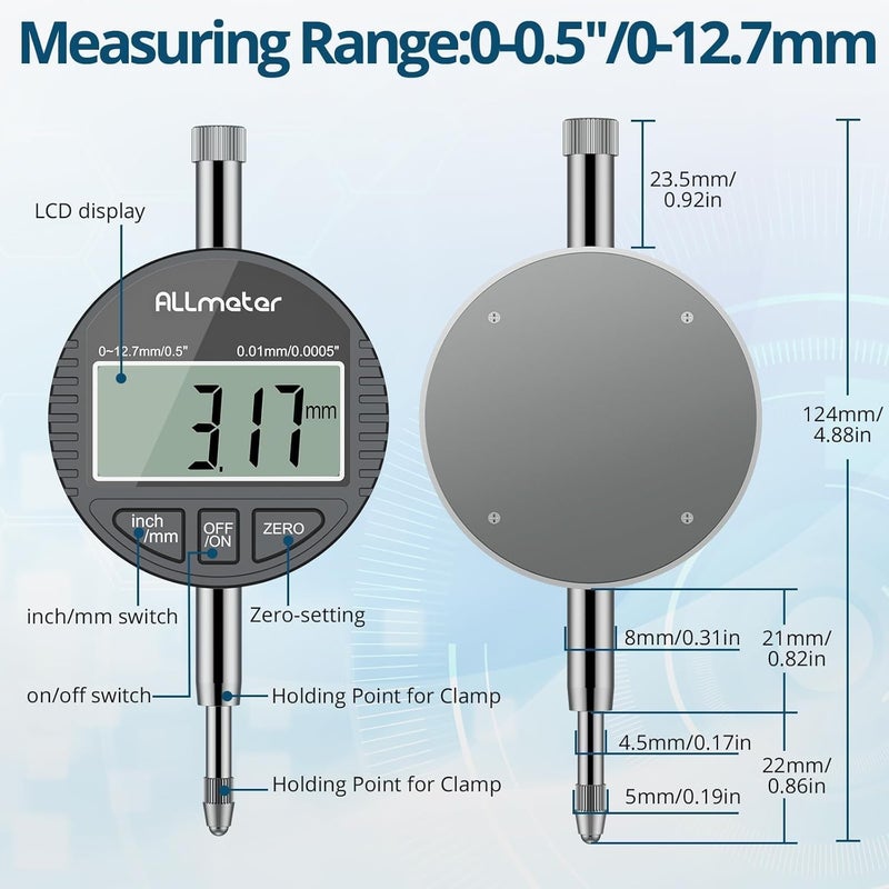 ALLmeter Store Digital Bore Gauge Kit 50-160mm (2-6") - 0.01mm Precision Internal Diameter Measuring Tool with 12 Interchangeable Probes & Extension Rods for Engine Cylinders, Hydraulic Systems & Deep Hole - Image 4